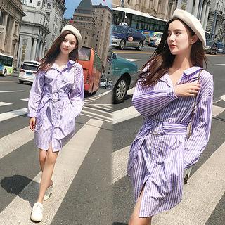 Stripe Shirtdress With Belt Purple - One Size
