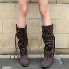 Mid-calf Boots With Braided Cord
