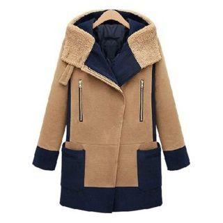 Two Tone Hooded Asymmetrical Zip Coat