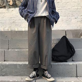 Plain Wide-leg Pants Gray - One Size