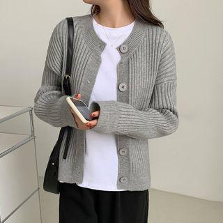 Ribbed Knit Cardigan Gray - One Size