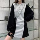 Two-tone Lettering Mini Sheath Hoodie Dress