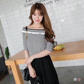 Striped Off-shoulder Fitted Top