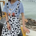 Printed Short-sleeve T-shirt / Dotted Midi Suspender Dress