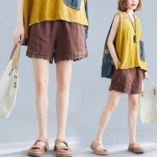 Flower Trim Panel Plain Shorts