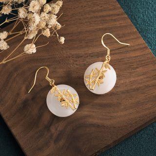 Bamboo Alloy Faux Gemstone Dangle Earring Cp111 - 1 Pair - White & Gold - One Size