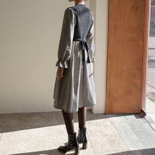 Inset Tie-back Vest Midi Patterned Dress