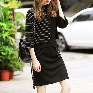 Set: Contrast Panel 3/4-sleeve Top + Skirt