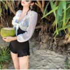 Set: Ruffled Swimsuit + Balloon-sleeve Top