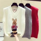 V-neck Rabbit Print Sweater Vest