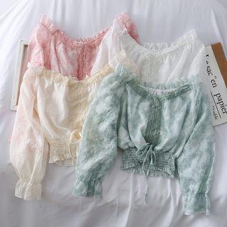 Boatneck Lace-trim Chiffon Crop Top