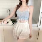 Floral Cropped Camisole Top / Plain Cardigan / Layered Mini A-line Skirt