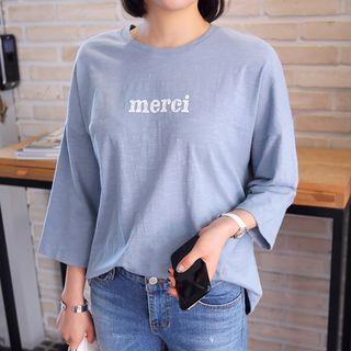 Lettering Stripe T-shirt 3/4-sleeve T-shirt