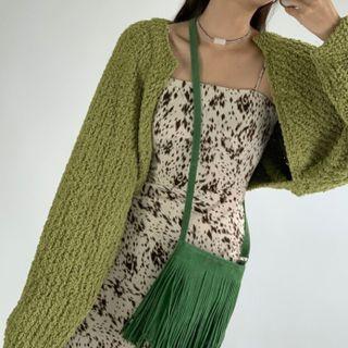 Long-sleeve Cropped Single-breasted Plain Cardigan