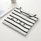 Short-sleeve Embroidered Cartoon Striped T-shirt