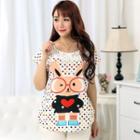 Loungewear Set: Short Sleeve Rabbit Print Dotted T-shirt + Plain Shorts