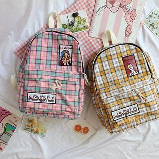 Canvas Patch Accent Checker Backpack
