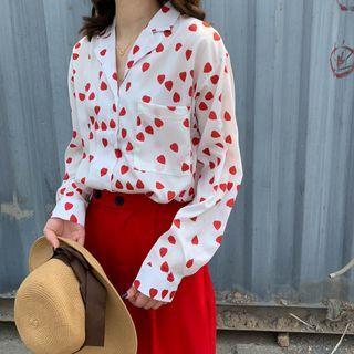 Heart Print Shirt Love Heart - White - One Size