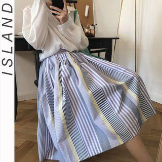 Striped Midi A-line Skirt Stripes - Purple & Yellow - One Size