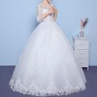 Open Back 3/4-sleeve Ball Gown Wedding Dress