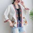 Elbow-sleeve Floral Embroidered Jacket