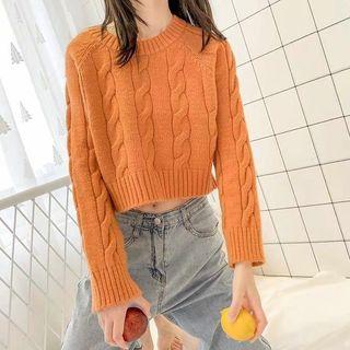 Cropped Linen Flower Sweater