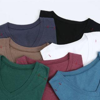 V-neck Stitched Colored T-shirt