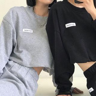 Long-sleeve Cropped Sweatshirt / High-waist Wide-leg Sports Pants