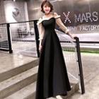 3/4-sleeve Cold-shoulder A-line Evening Gown