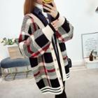 Plaid Buttoned Knit Cardigan