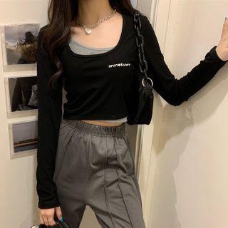Long-sleeve Lettering Layered T-shirt