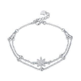 925 Sterling Silver Double Star Bracelet With Austrian Element Crystal Silver - One Size