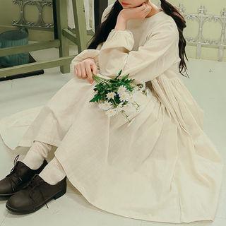 High-waist Shirred Linen Dress White - One Size