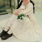 High-waist Shirred Linen Dress White - One Size