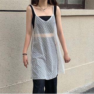 See-through Lace Spaghetti-strap Mini Dress