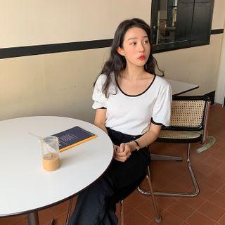 Puff-sleeve Ringer Top