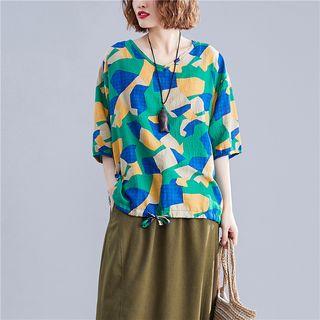Patterned Short-sleeve Top / Midi Skirt