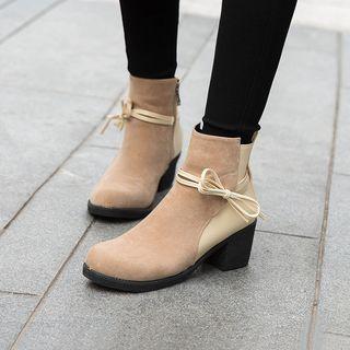 Block Heel Bow-accent Short Boots