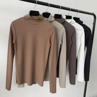 Plain Long-sleeve Mock Neck Pullover
