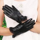 Faux Leather Lace Trim Touchscreen Gloves Black - One Size
