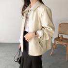 Hidden-button Faux-leather Jacket