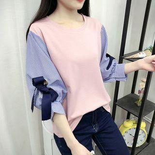 Puff Sleeve Striped Panel Sweatshirt