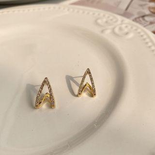 Rhinestone Alloy Earring 1 Pair - Stud Earring - S925 Silver Needle - Gold - One Size