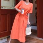 Scoop-neck Linen Dress With Sash