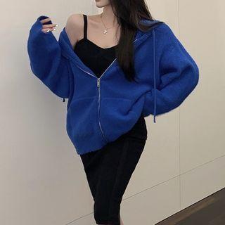Knit Zip-up Hoodie / Spaghetti Strap Midi Sheath Dress