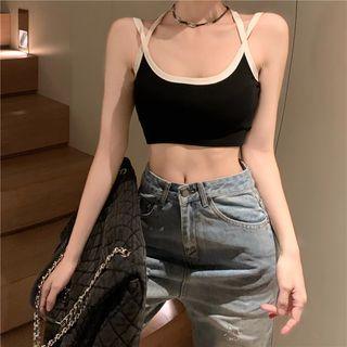 Contrast Trim Cropped Camisole Top Black & White - One Size