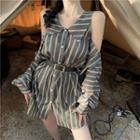 Long-sleeve Striped Cold-shoulder Mini Shirtdress