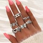 Set Of 6 : Alloy Ring (assorted Designs) Riz075 - Silver - One Size