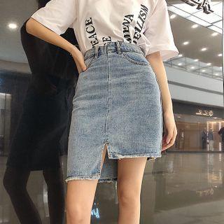 Asymmetrical Fitted Denim Skirt