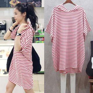 Striped Hooded T-shirt Dress